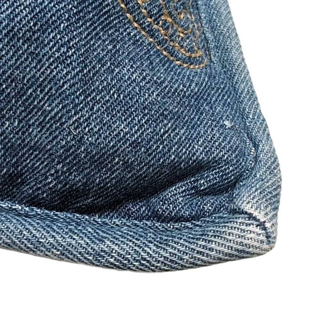 Blue Denim Embroidered Paisley Throw Pillow Rectangle Zipper Closure Boho 18x12